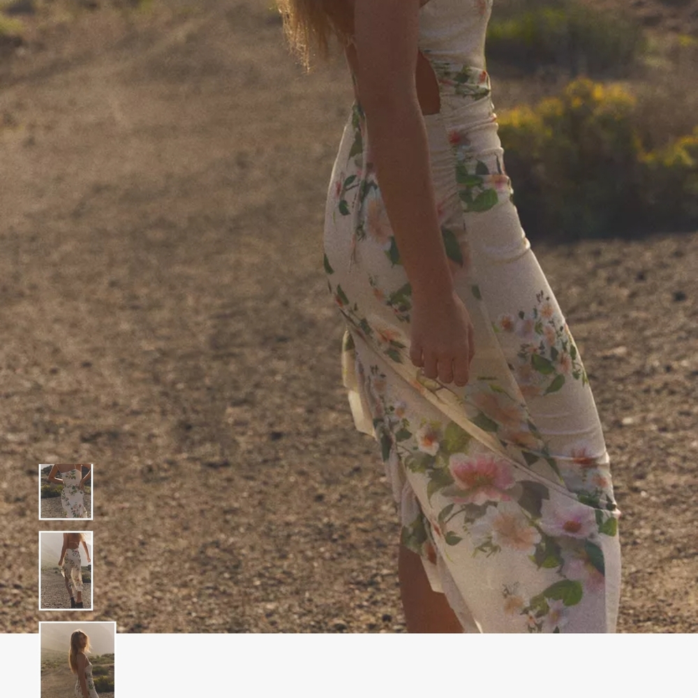 Zara Cream Floral Midi Dress with Spaghetti Straps - Picture 4 of 7